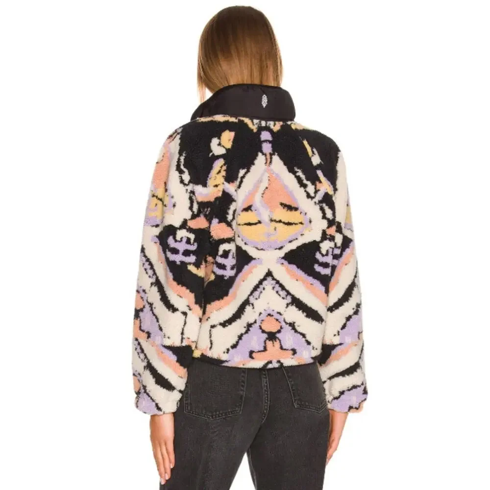 Free People FP Movement Hit The Slopes Rocky Ridge Printed Jacket Sherpa Fleece